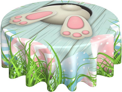 Lieldienu zaķa olas apaļš galdauts, mazgājams galda pārklājs galdauts virtuvei ikdienas vakariņām, galda virsmas dekors 60 collas