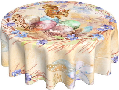 Lieldienu zaķa olas apaļš galdauts, mazgājams galda pārklājs galdauts virtuvei ikdienas vakariņām, galda virsmas dekors 60 collas