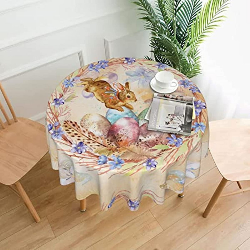 Lieldienu zaķa olas apaļš galdauts, mazgājams galda pārklājs galdauts virtuvei ikdienas vakariņām, galda virsmas dekors 60 collas