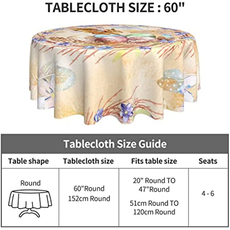 Lieldienu zaķa olas apaļš galdauts, mazgājams galda pārklājs galdauts virtuvei ikdienas vakariņām, galda virsmas dekors 60 collas