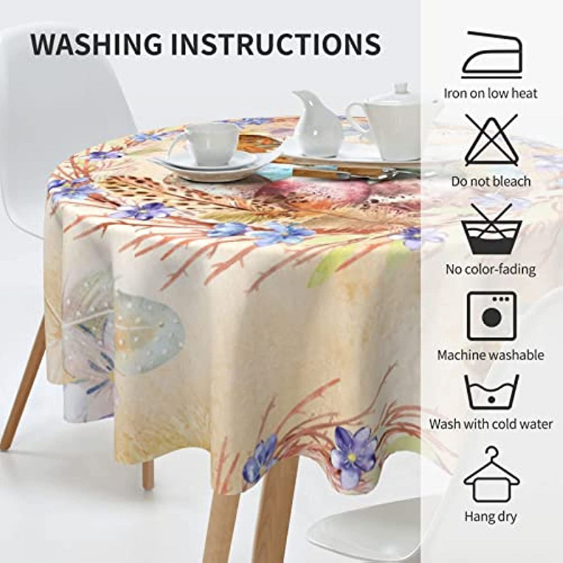 Lieldienu zaķa olas apaļš galdauts, mazgājams galda pārklājs galdauts virtuvei ikdienas vakariņām, galda virsmas dekors 60 collas