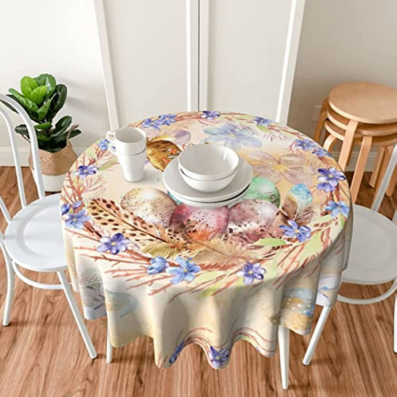 Lieldienu zaķa olas apaļš galdauts, mazgājams galda pārklājs galdauts virtuvei ikdienas vakariņām, galda virsmas dekors 60 collas