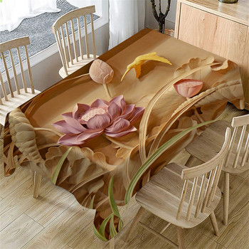 3D обикновена покривка за маса с флорални мотиви Ленена покривка, устойчива на петна Правоъгълна масичка за кафе Покривка за домашен декор Подложка за пикник