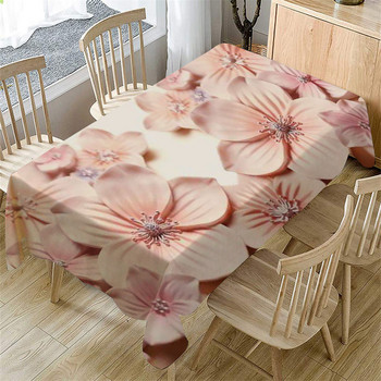 3D обикновена покривка за маса с флорални мотиви Ленена покривка, устойчива на петна Правоъгълна масичка за кафе Покривка за домашен декор Подложка за пикник