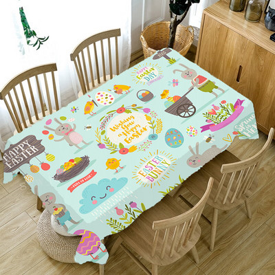 Új Egg Bunny Print terítő Boldog húsvéti terítő parti lakoma Asztal Ünnepi dekoráció Négyszögletű asztali szőnyeg Kiegészítők