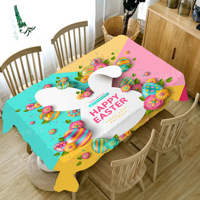 Új Egg Bunny Print terítő Boldog húsvéti terítő parti lakoma Asztal Ünnepi dekoráció Négyszögletű asztali szőnyeg Kiegészítők