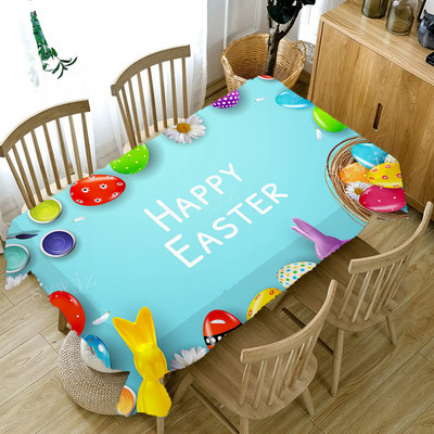 Új Egg Bunny Print terítő Boldog húsvéti terítő parti lakoma Asztal Ünnepi dekoráció Négyszögletű asztali szőnyeg Kiegészítők