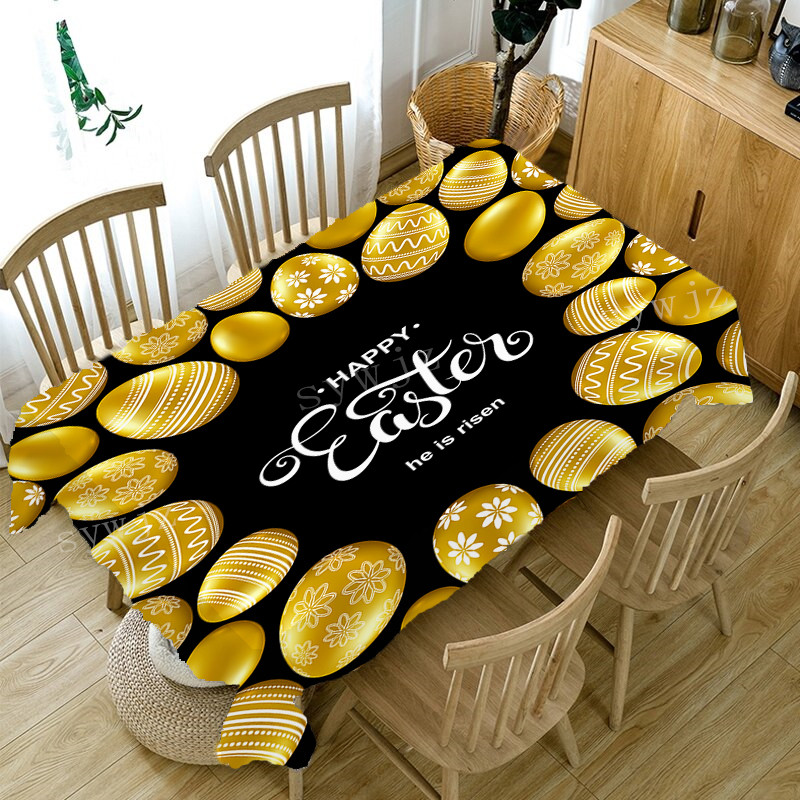 Új Egg Bunny Print terítő Boldog húsvéti terítő parti lakoma Asztal Ünnepi dekoráció Négyszögletű asztali szőnyeg Kiegészítők