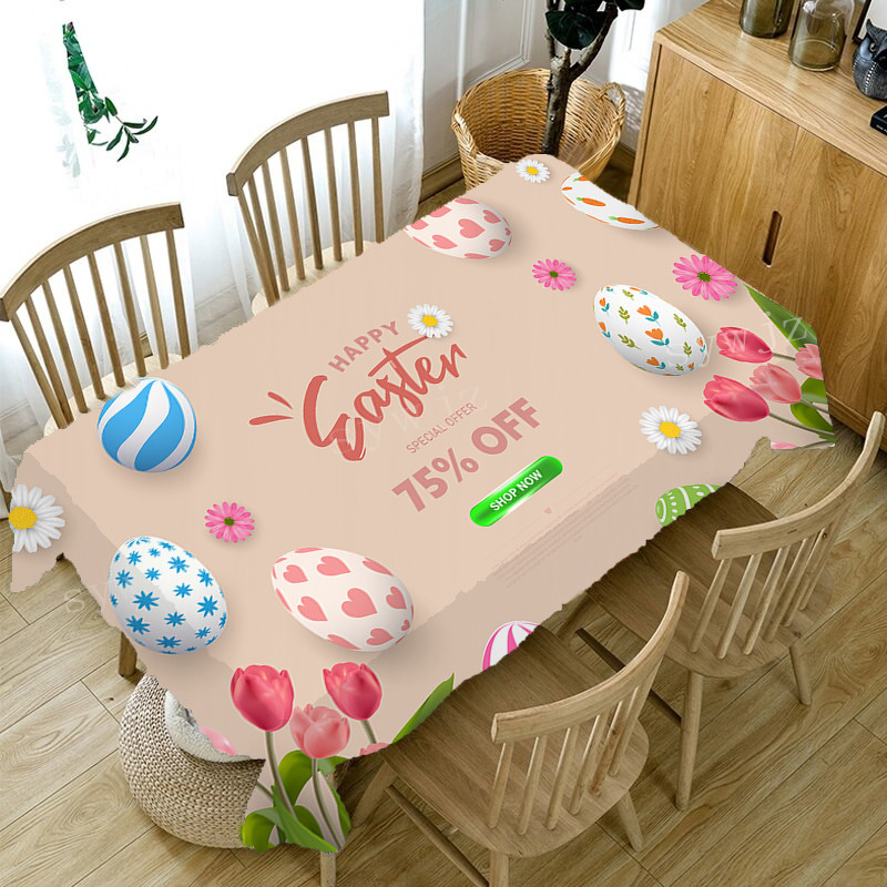 Új Egg Bunny Print terítő Boldog húsvéti terítő parti lakoma Asztal Ünnepi dekoráció Négyszögletű asztali szőnyeg Kiegészítők