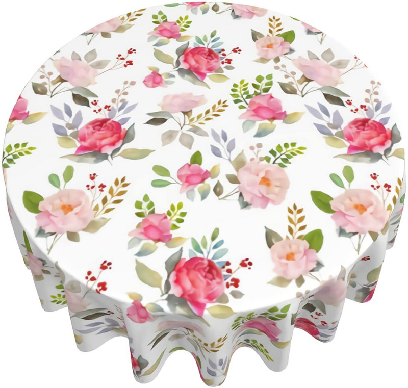 Nyári kerek terítő 60 hüvelykes akvarell virágos rózsák mintás terítő Mosható terítő vízálló és foltálló