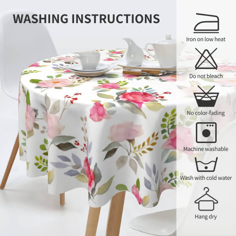 Nyári kerek terítő 60 hüvelykes akvarell virágos rózsák mintás terítő Mosható terítő vízálló és foltálló