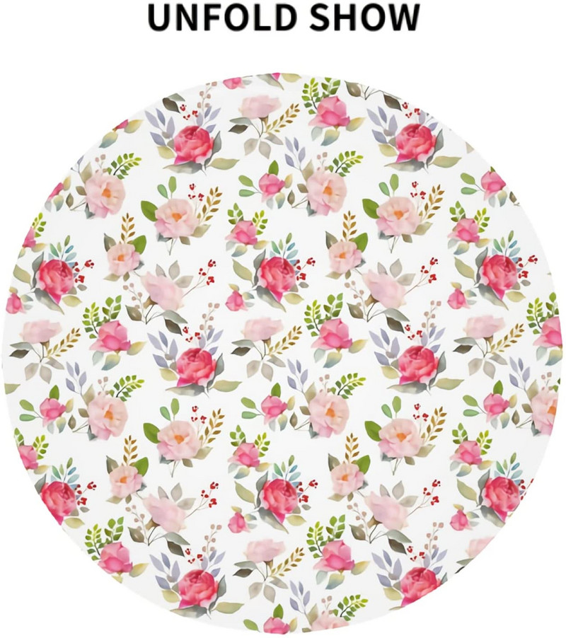 Nyári kerek terítő 60 hüvelykes akvarell virágos rózsák mintás terítő Mosható terítő vízálló és foltálló