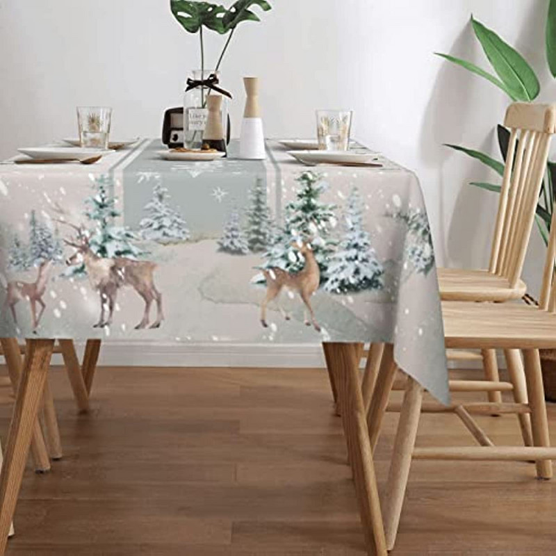 Božićni pravokutni laneni stolnjak Sob Božićno drvce Uzorak stolnjak Party Božićni ukrasi za kuhinjski stol