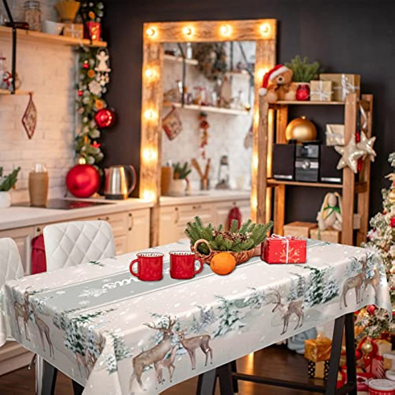 Božićni pravokutni laneni stolnjak Sob Božićno drvce Uzorak stolnjak Party Božićni ukrasi za kuhinjski stol
