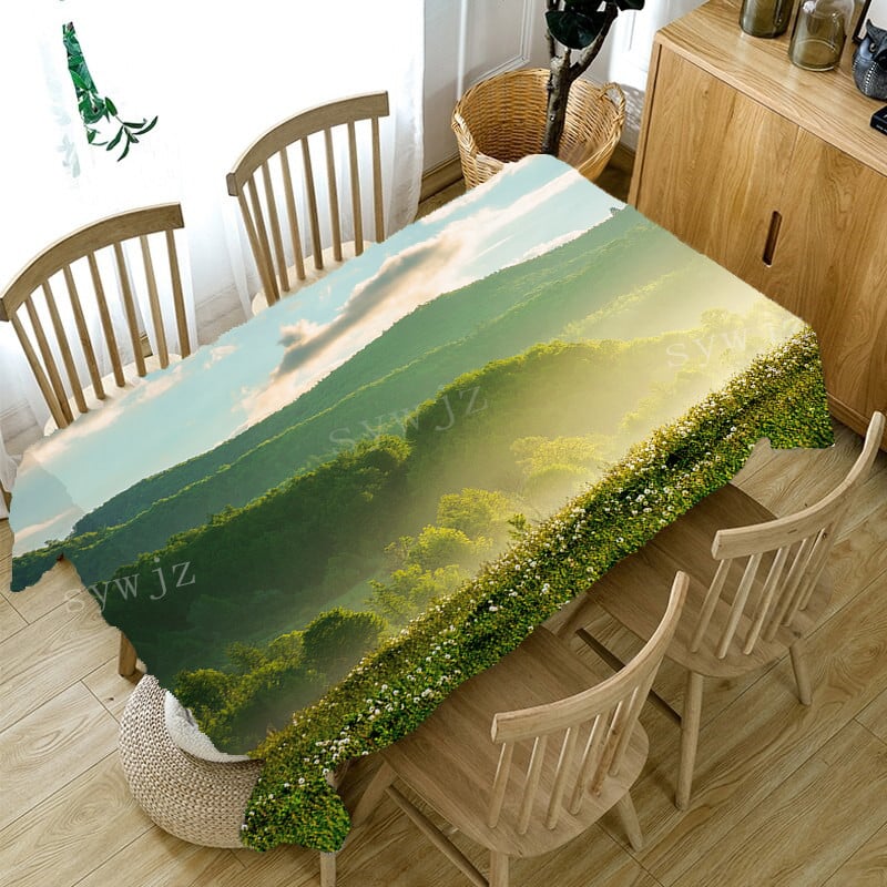 Αστέρια και δέντρα εμπριμέ τραπεζομάντιλο Λινά Ανθεκτικό Ορθογώνιο Τραπεζομάντιλο Κουζίνας Διακόσμηση Τραπεζομάντιλο πικ-νικ