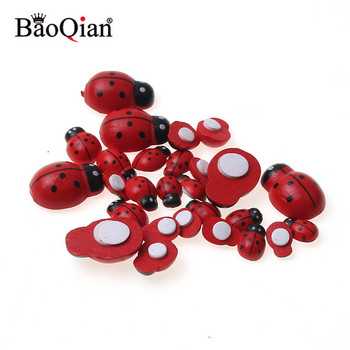 100 τμχ Χειροκίνητο Mini Wooden Ladybug Sponge Αυτοκόλλητα Αυτοκόλλητα Μίνι μαγνήτες ψυγείου για Scrapbooking Διακόσμηση σπιτιού