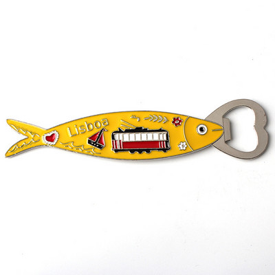 Lisabonos Sardinių metaliniai šaldytuvo magnetai Butelių atidarytuvas Mielas virtuvės dekoras Portugalija Kelionės suvenyrai Pranešimų lentos magnetai