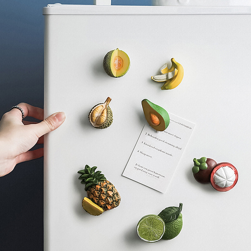 Ins 3DResin Bionic pārtikas ledusskapis magnētiskās uzlīmes jaukas virtuves reālistiskas augļu stereoskopiskas dekoratīvas sienas ledusskapja suvenīrs