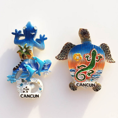 Mexikói hűtőmágnesek Cancúni turisztikai ajándéktárgyak 3d gyík teknős mágnesek hűtőszekrényekhez Állati lakberendezés Utazási ajándékok