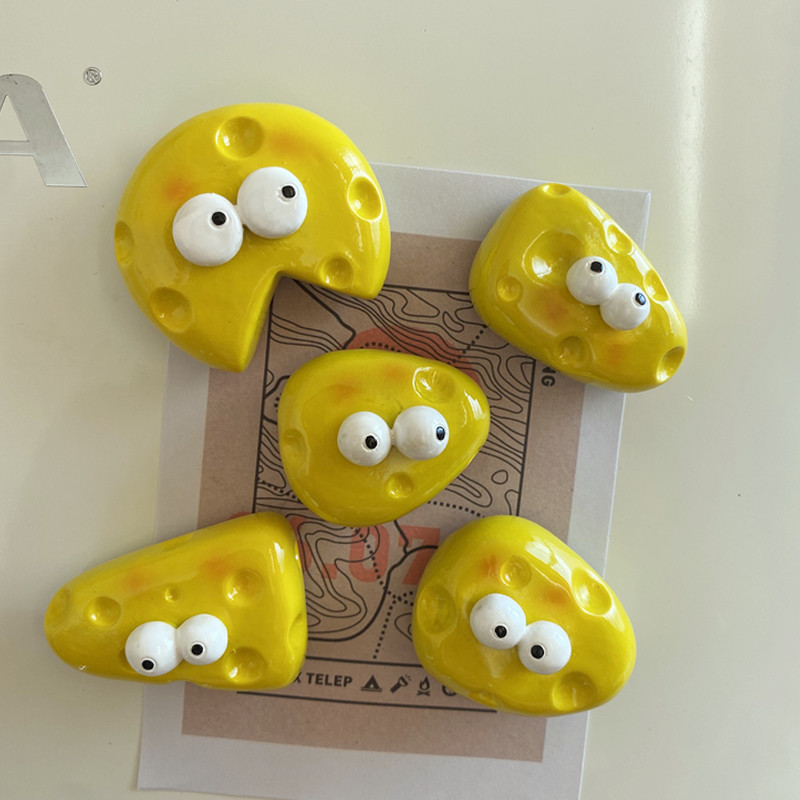 Jauns oriģināls dizains 3D cietais Kawaii siera pārtikas ledusskapja magnēti modes sveķu cietās plastmasas ledusskapja magnēts mājas dekorēšana
