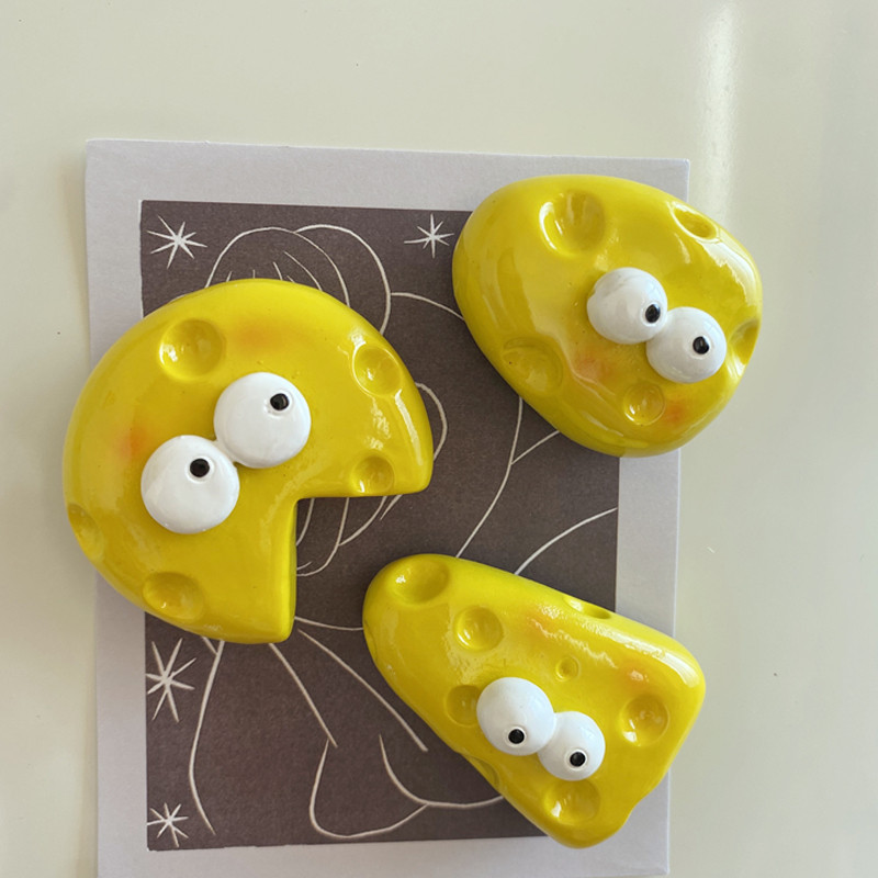 Jauns oriģināls dizains 3D cietais Kawaii siera pārtikas ledusskapja magnēti modes sveķu cietās plastmasas ledusskapja magnēts mājas dekorēšana