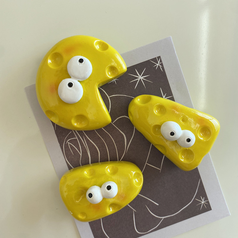 Jauns oriģināls dizains 3D cietais Kawaii siera pārtikas ledusskapja magnēti modes sveķu cietās plastmasas ledusskapja magnēts mājas dekorēšana