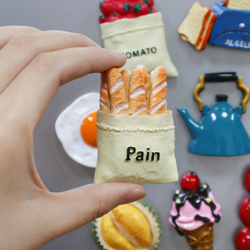 3D simulācijas pārtikas ledusskapja magnēts maizes cepējs tomātu olu ledusskapis magnētiskā foto ziņojumu uzlīmes ziņojumu dēlis atgādinājuma dāvana