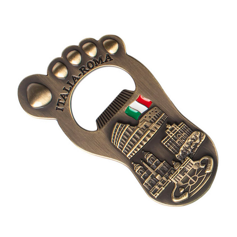 Didelės pėdos formos šaldytuvo magnetai butelių atidarytuvas Creative senovės romėnų architektūra šaldytuvo magnetai butelių atidarytuvas metalinis 3,15 colių