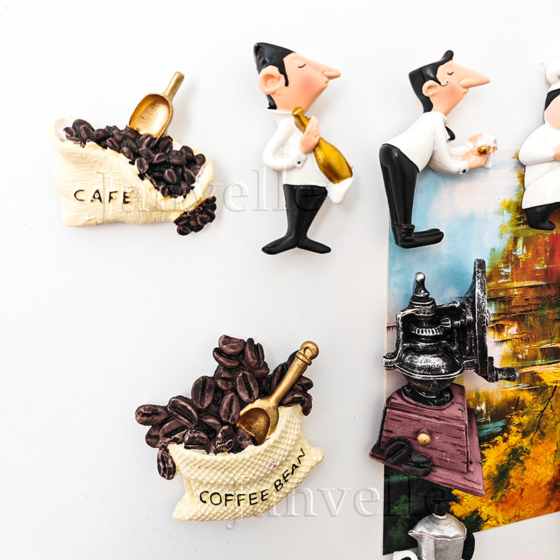 Jauki 3D ledusskapja magnēti Kawaii šefpavāra multfilmas ledusskapja uzlīmes, mazi pavārsveķu magnētiskie ledusskapja magnēti mājas virtuves dekorēšanai