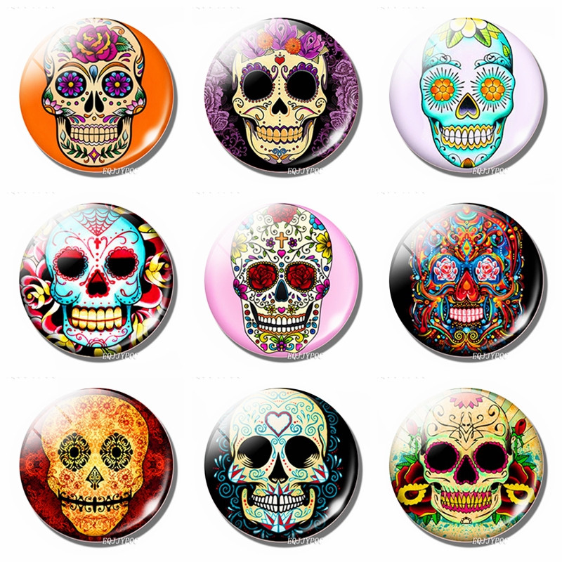 Candy Skull Fridge Magnet Mexican Ghost Festival Message Magnet 30 MM GlassMagnetic Ψυγείο Αυτοκόλλητα Θήκη σημειώσεων Διακόσμηση σπιτιού