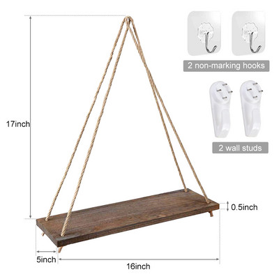 Piekaramie sienas plaukti Dekorācija Koka šūpoles Piekaramā virve Augs Puķu pods Peldošais plaukts Sienas apdare Mājas istabas dekors