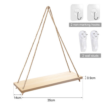 Piekaramie sienas plaukti Dekorācija Koka šūpoles Piekaramā virve Augs Puķu pods Peldošais plaukts Sienas apdare Mājas istabas dekors