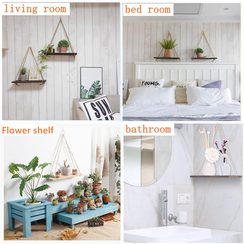 Piekaramie sienas plaukti Dekorācija Koka šūpoles Piekaramā virve Augs Puķu pods Peldošais plaukts Sienas apdare Mājas istabas dekors