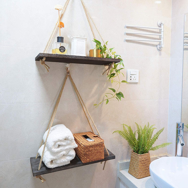 Piekaramie sienas plaukti Dekorācija Koka šūpoles Piekaramā virve Augs Puķu pods Peldošais plaukts Sienas apdare Mājas istabas dekors