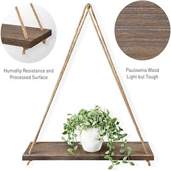 Premium Wood Swing Κρεμαστό σχοινί Επιτοίχια Πλωτά ράφια Φυτό γλάστρα Διακόσμηση εσωτερικού χώρου Ράφια απλού σχεδιασμού