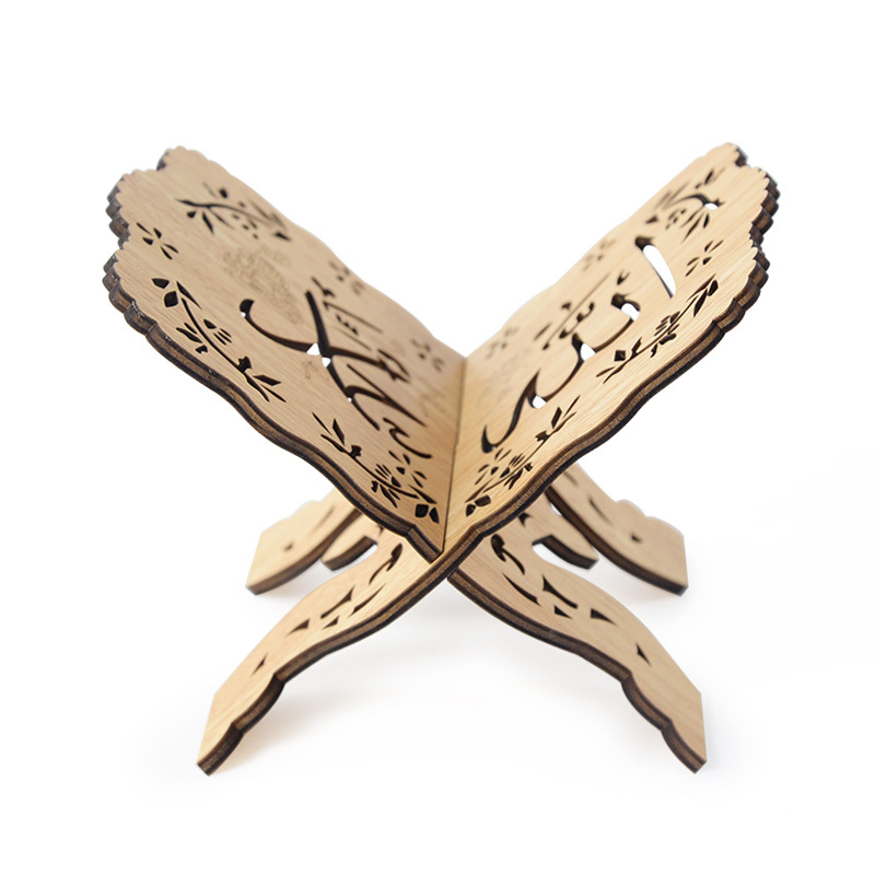 Eid Mubarak Drvena izrezbarena polica za knjige za čitanje Kur'an držač stalka Islam Muslim Ramadan Dekoracija doma Vjerski stalak