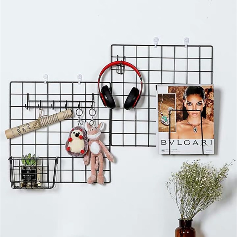Kvadratinis modernus namų sienų meno dekoras Geležinis tinklelis nuotraukų rėmelis Atvirukai tinklinis ekranas Sandėliavimo lentyna, laikiklio laikiklis, organizatoriaus dekoras