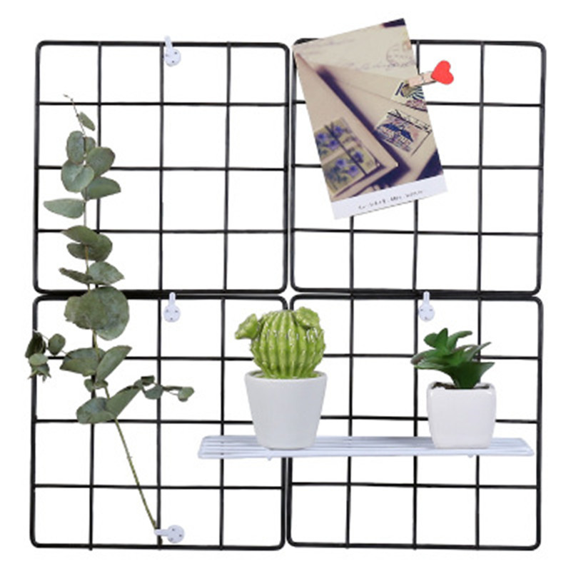 Kvadratinis modernus namų sienų meno dekoras Geležinis tinklelis nuotraukų rėmelis Atvirukai tinklinis ekranas Sandėliavimo lentyna, laikiklio laikiklis, organizatoriaus dekoras
