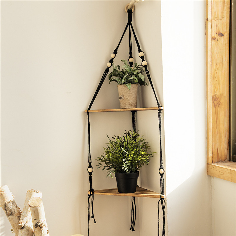 Plutajuće trokutaste police Drveni stalak Boho kućni dekor Kutna polica Dnevni boravak Spavaća soba Zidna ukrasna polica Stalak za izložbe