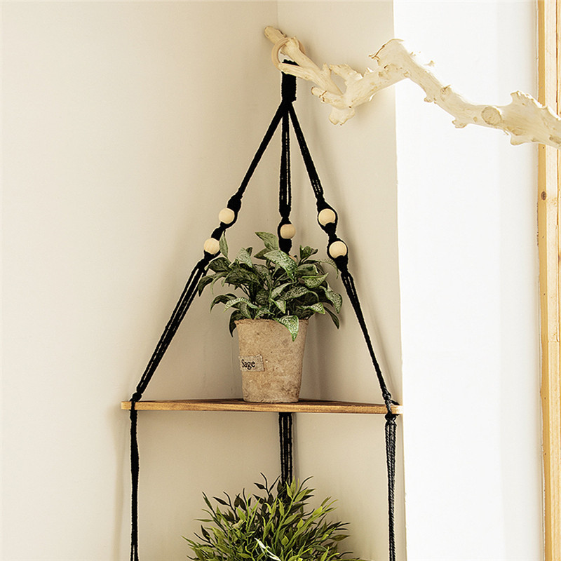 Plutajuće trokutaste police Drveni stalak Boho kućni dekor Kutna polica Dnevni boravak Spavaća soba Zidna ukrasna polica Stalak za izložbe
