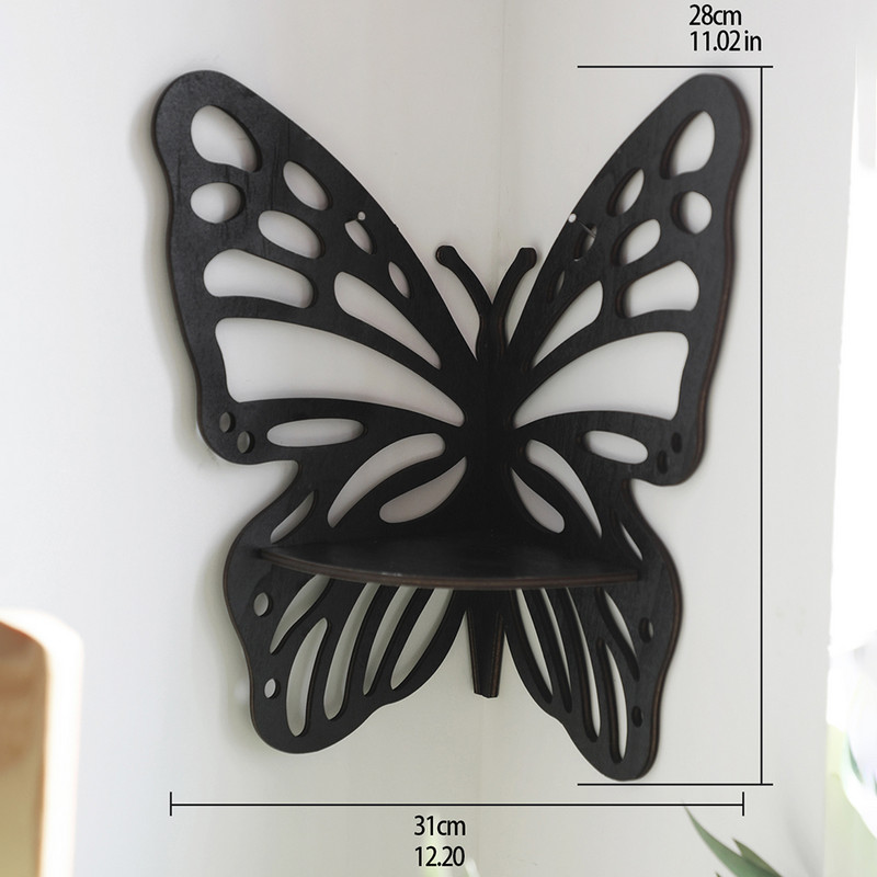 Tauriņu kristāla displeja plaukts koka statīva stūra rotājums Boho piekarināmās sienas rotaslietu turētājs Glabāšanas organizators Mājas dekors