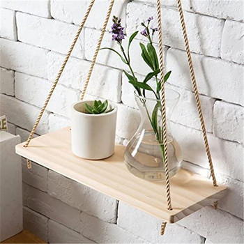 Κομψό στυλ ξύλινη κούνια κρεμαστή σχοινί επιτοίχια πλωτό ράφι γλάστρα φυτών με διακόσμηση εσωτερικού και εξωτερικού χώρου απλή σχεδίαση