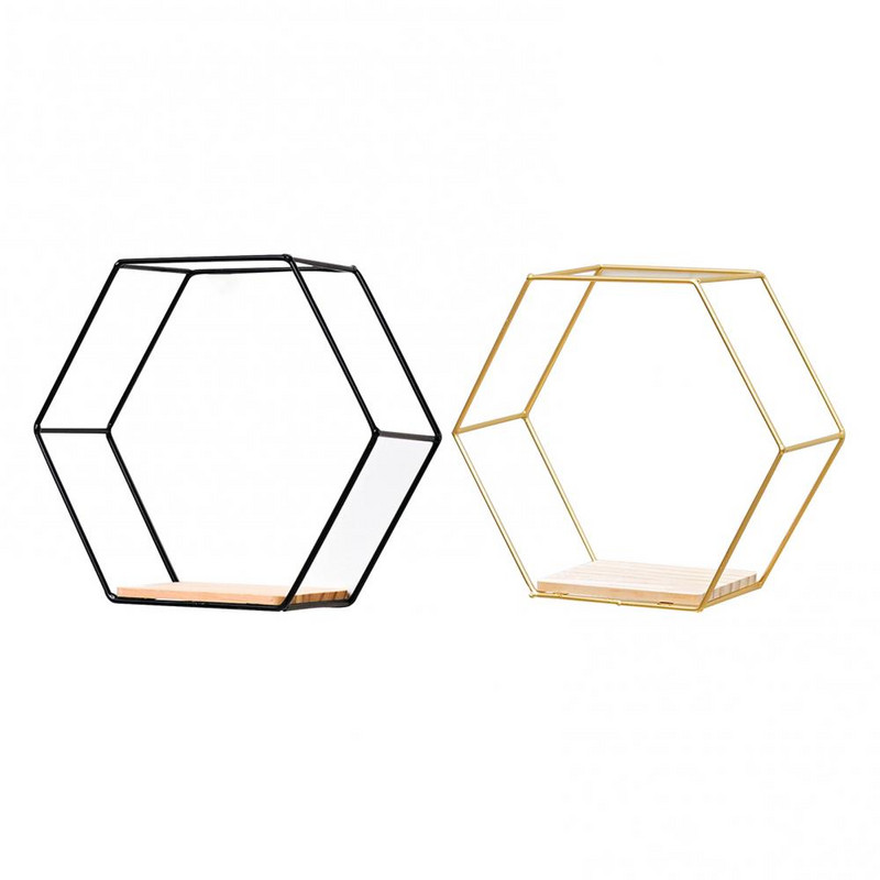 2021. gada Ziemeļvalstu stila sešstūra dzelzs statīvs pie sienas stiprināms mājas plauktu glabāšanas turētājs Dekoratīvie plaukti mazu dažādu priekšmetu glabāšanai