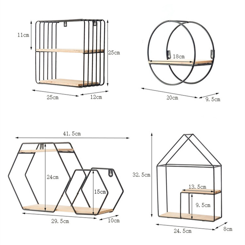Ziemeļvalstu metāla dekoratīvs plaukts apaļš sešstūra glabāšanas turētājs plaukts plaukti podiņos rotājumu turētājs mājas dzelzs sienu dekorēšana