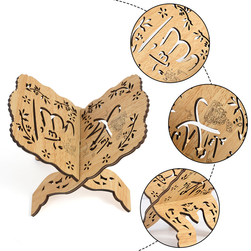 Koka grāmatu stends Eid Mubaraka svētā turētāja Ramadana Mubaraka rotājums islāma musulmaņu pasākumam Ramadan Kareem mazu dāvanu dekors