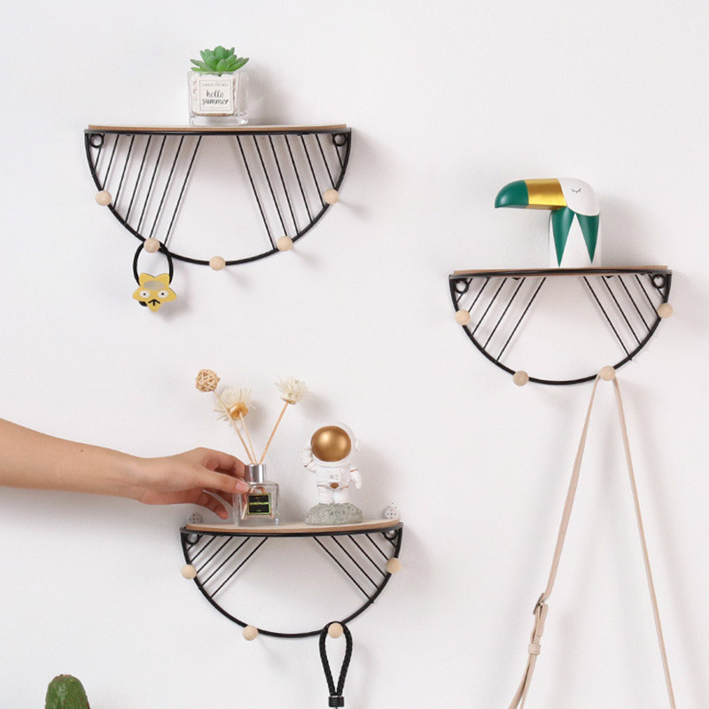 Πρόσφατα ημικυκλικά πλωτά ράφια επιτοίχια ρουστίκ σιδερένια ράφια αποθήκευσης τοίχου Οργανωτή διακόσμηση για υπνοδωμάτιο Etagere Murale