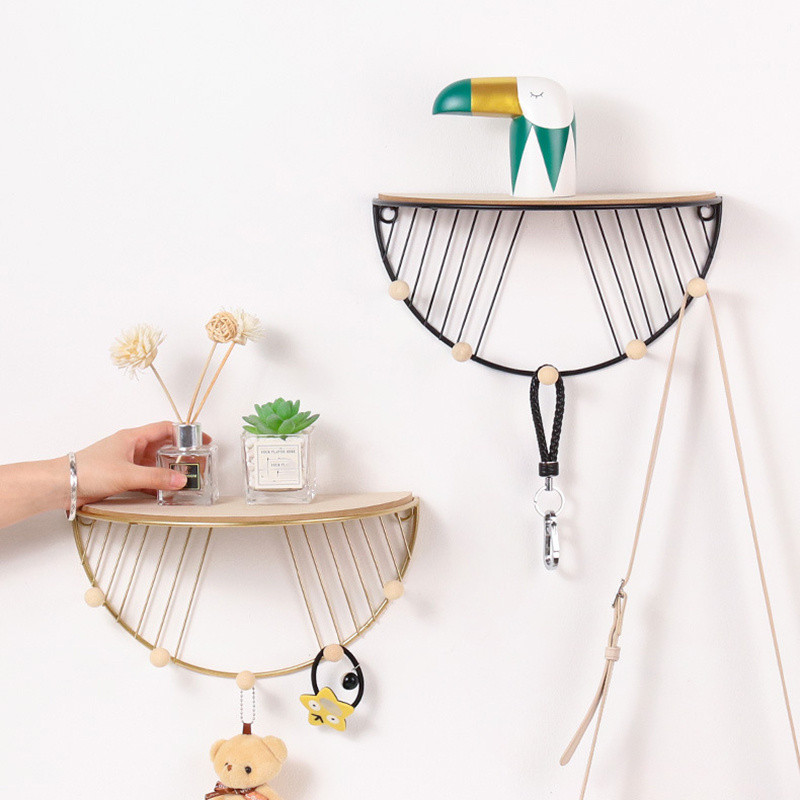 Πρόσφατα ημικυκλικά πλωτά ράφια επιτοίχια ρουστίκ σιδερένια ράφια αποθήκευσης τοίχου Οργανωτή διακόσμηση για υπνοδωμάτιο Etagere Murale