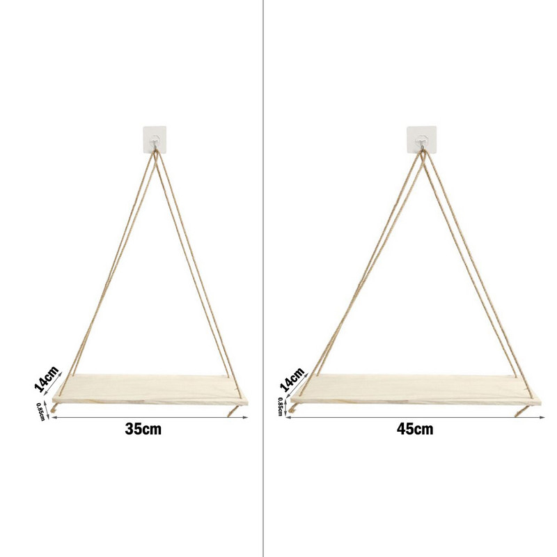 Dekoratīvie plaukti Premium Koka šūpoles Piekaramie virve Pie sienas piestiprināti peldošie plaukti Augu puķu podu paplāte Ziemeļvalstu mājas dekorēšana