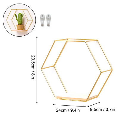 Nordic Wall metāla glabāšanas turētājs Peldošs sešstūris montēts plaukta rāmis zelta plaukti, sienas glabāšanas un displeja mājas dekorēšana