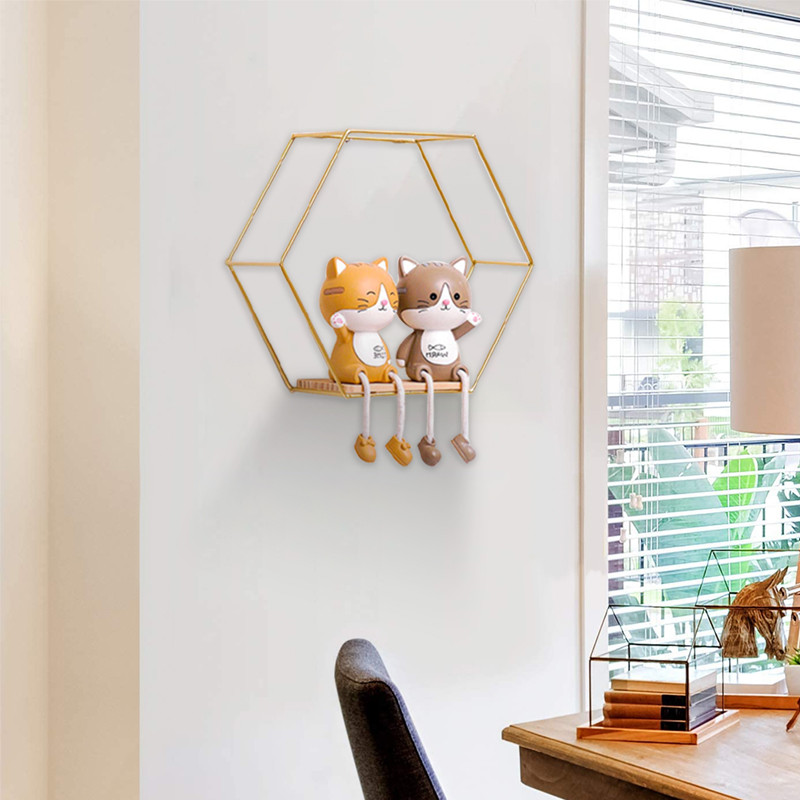 Nordic Wall metāla glabāšanas turētājs Peldošs sešstūris montēts plaukta rāmis zelta plaukti, sienas glabāšanas un displeja mājas dekorēšana